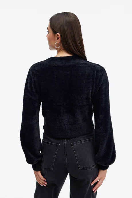 Marina V-neck Fuzzy Sweater I Black