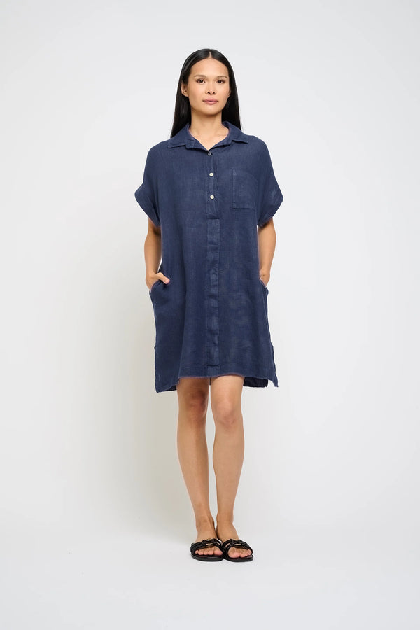 Linen Shirt Dress I Navy