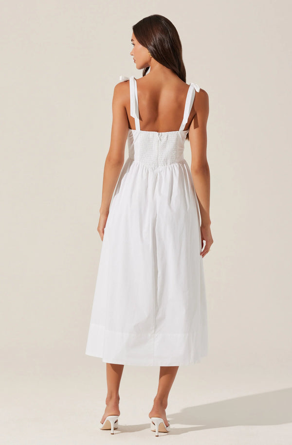 Helia Bow Front Midi Dress I White