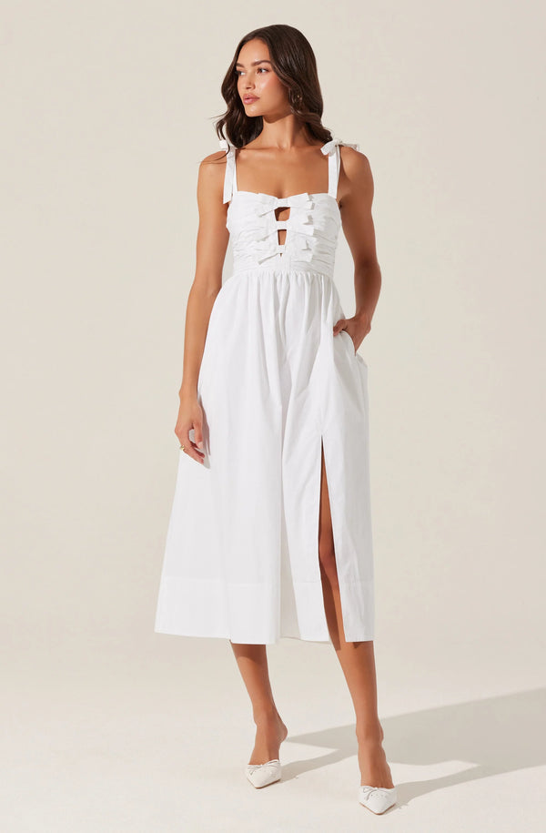 Helia Bow Front Midi Dress I White