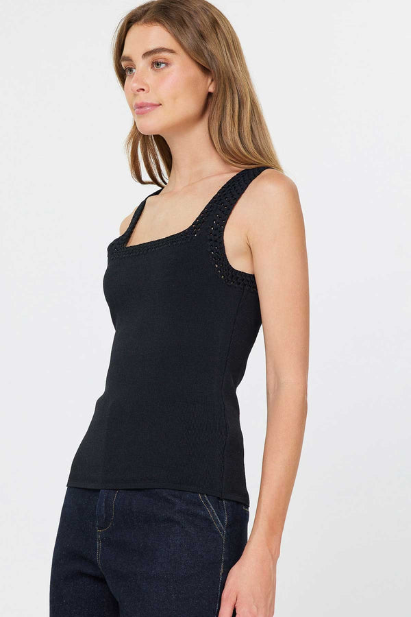 Crochet Trim Tank I Black