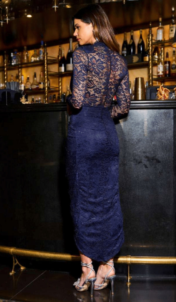 Vixen Lace Faux wrap Dress I Navy Blue