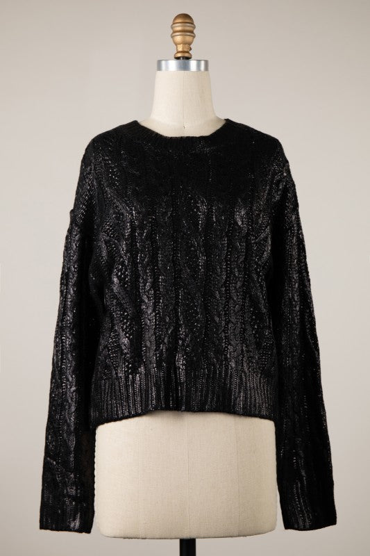 Metallic Cable Knit Sweater I Black
