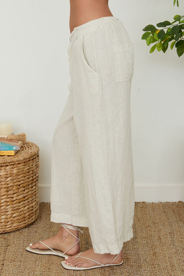 Gwen Linen Gaucho Trouser Pants I Beige