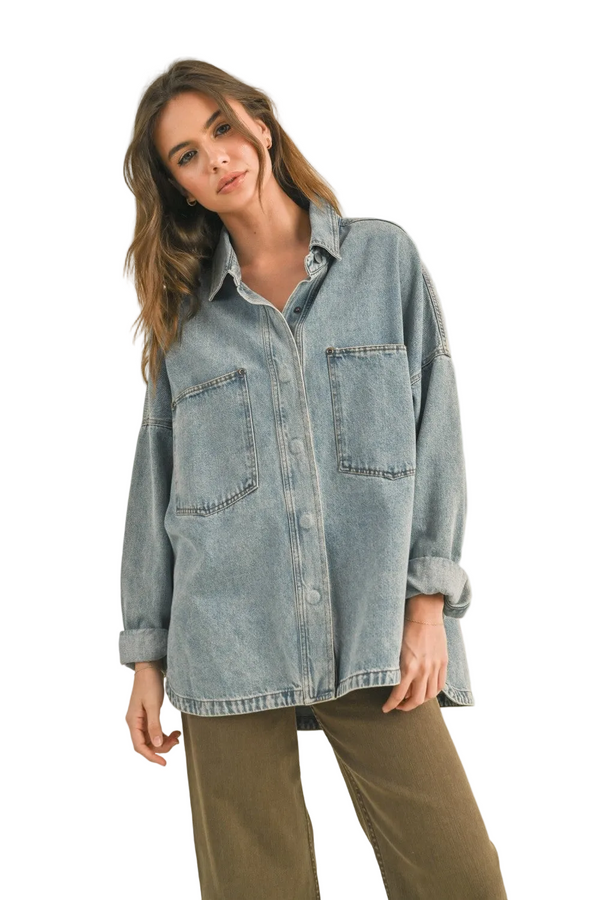 Snap Button Denim Shacket