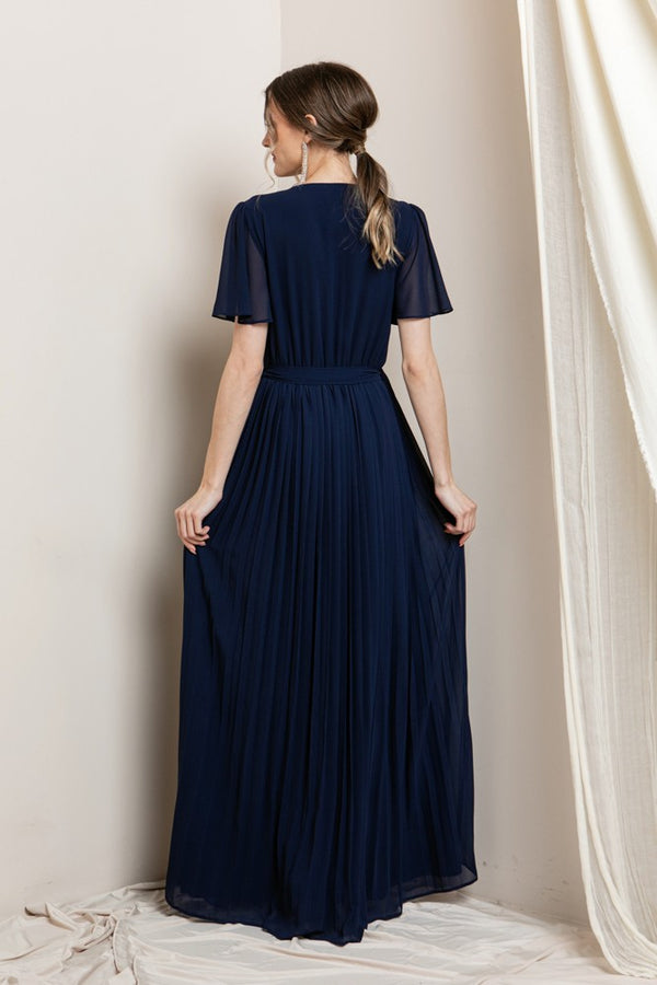 Petra Pleated Wrap Dress I Navy Blue