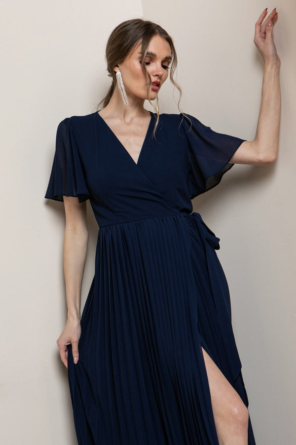 Petra Pleated Wrap Dress I Navy Blue