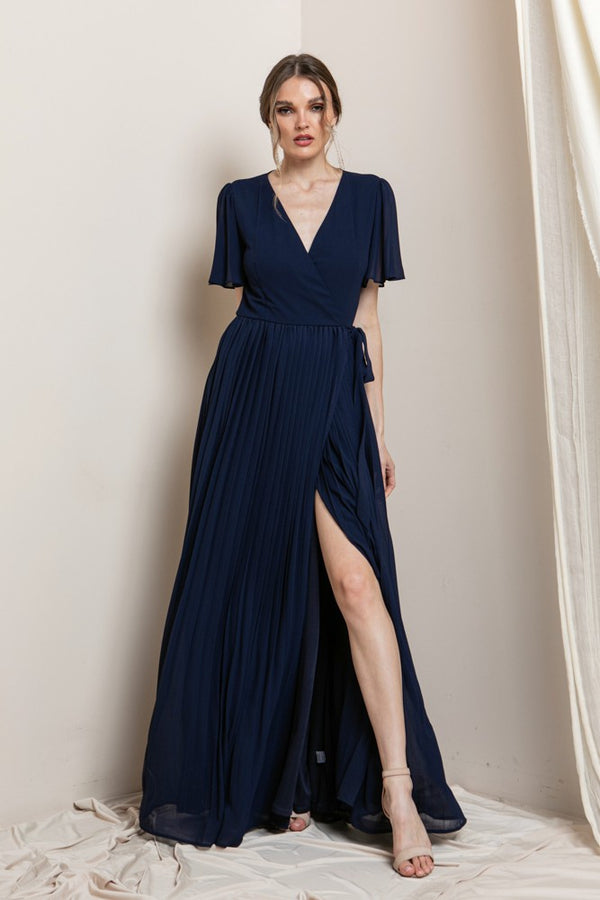 Petra Pleated Wrap Dress I Navy Blue