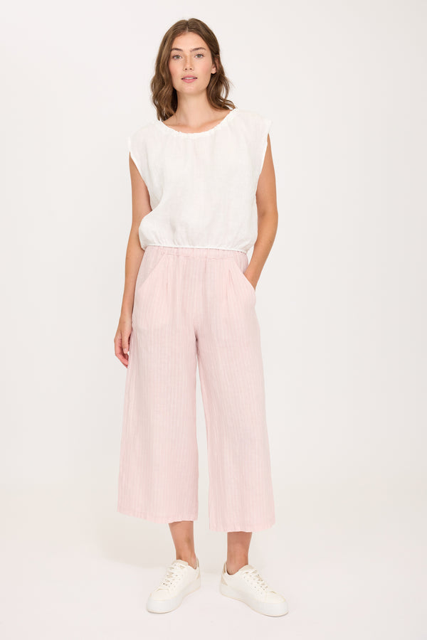 Blaire Bubble Hem Linen Top I White