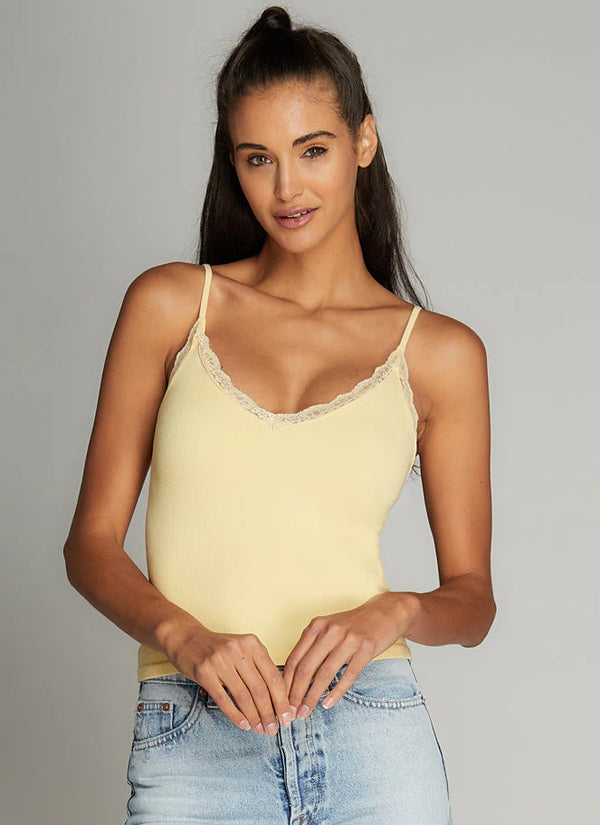 Bamboo Lace Trim Tank | Butter Yellow