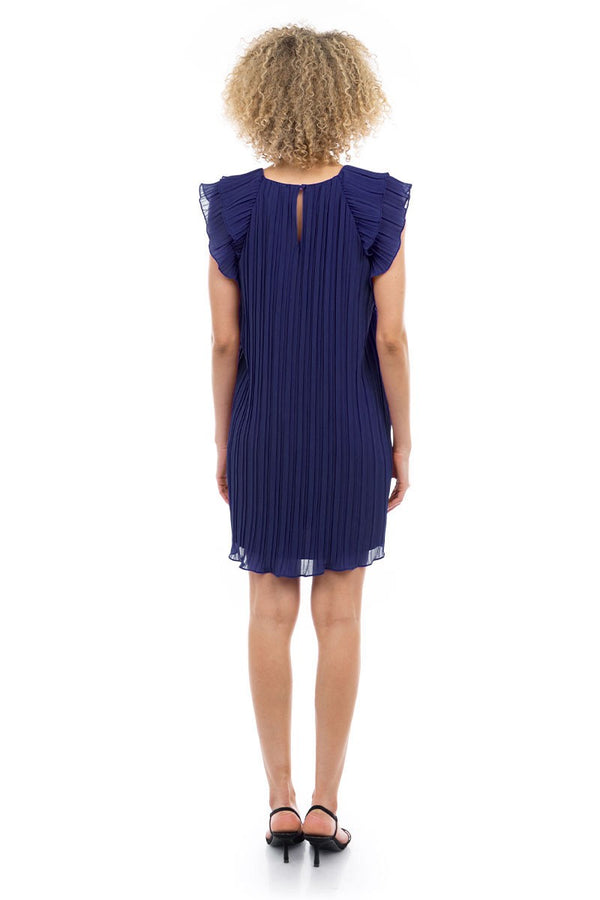 Flutter Sleeve Pleated Dress I Navy Blue