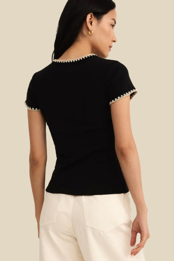 Cassis Ribbed Tee I Black
