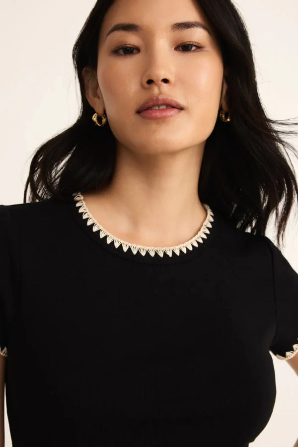 Cassis Ribbed Tee I Black