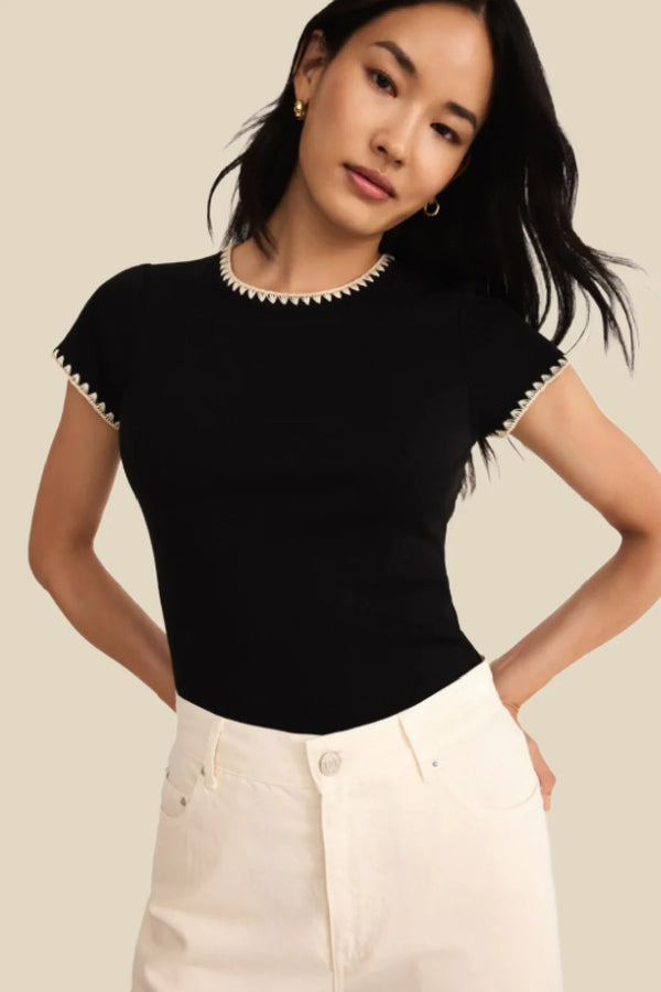 Cassis Ribbed Tee I Black