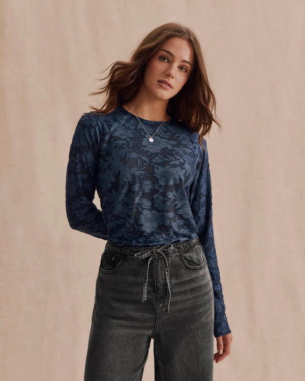 Cecelia Floral Long Sleeve Top I Navy