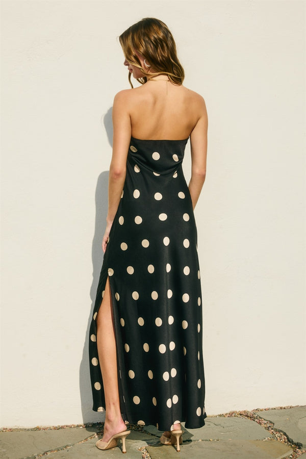 Dotty Strapless Satin Dress