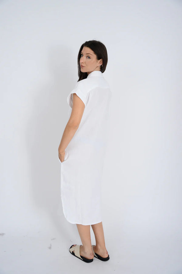 Aira Gauze Shirt Dress I White