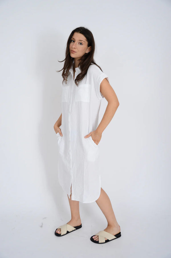 Aira Gauze Shirt Dress I White