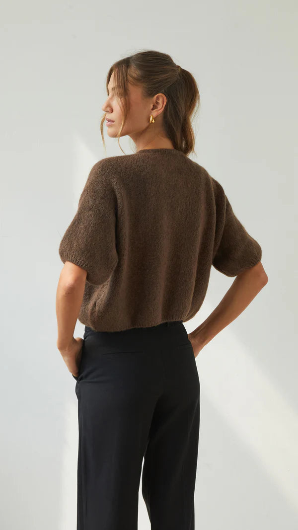 Emme Short Sleeve Cardigan I Espresso