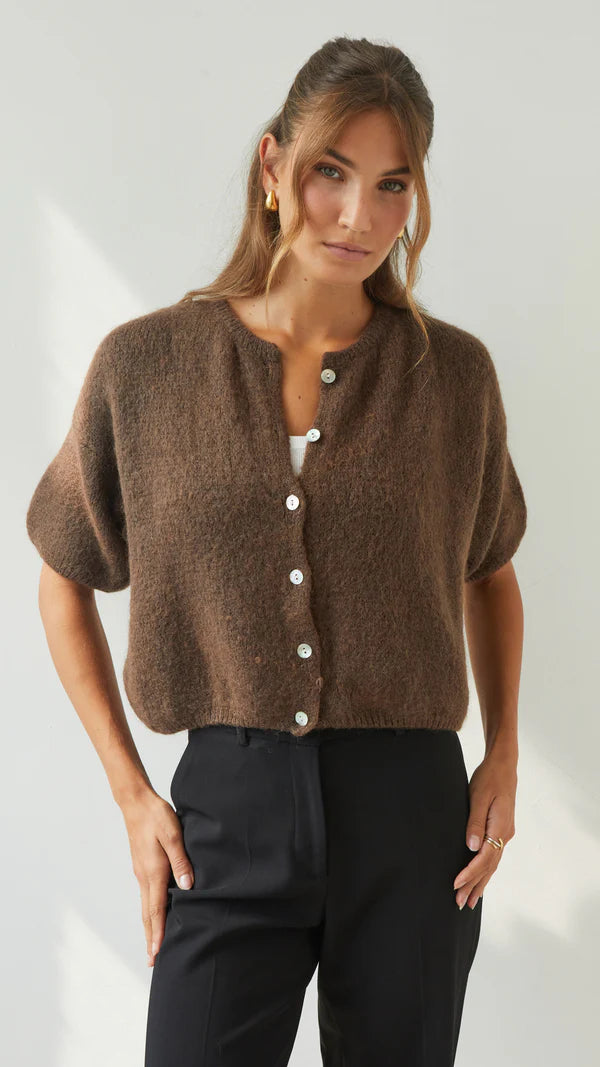 Emme Short Sleeve Cardigan I Espresso