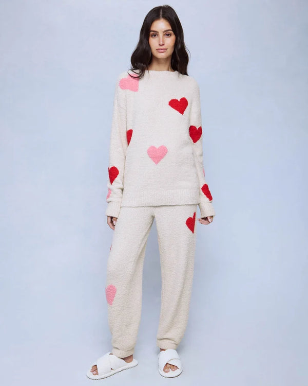 Fuzzy Sweater Lounge Set I Hearts