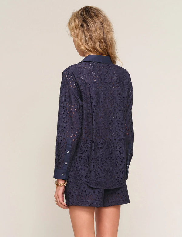 Gia Eyelet Button Down Shirt I Indigo