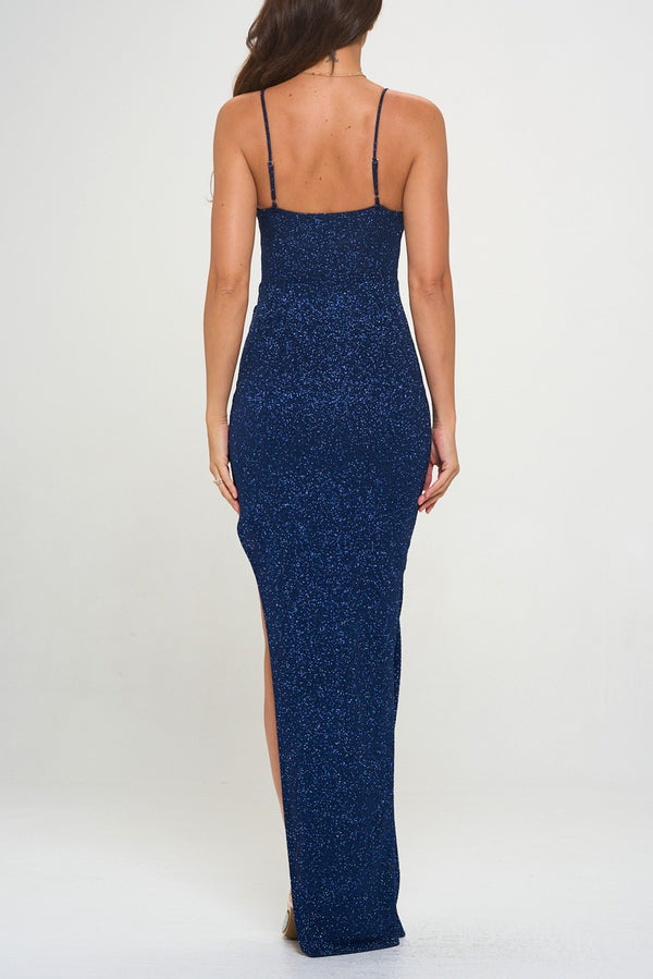 Roxie Glitter Side Slit Gown I Navy