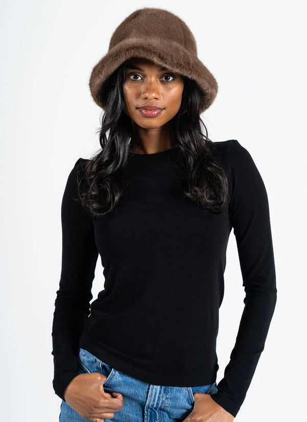 Faux Fur Bucket Hat I Brown