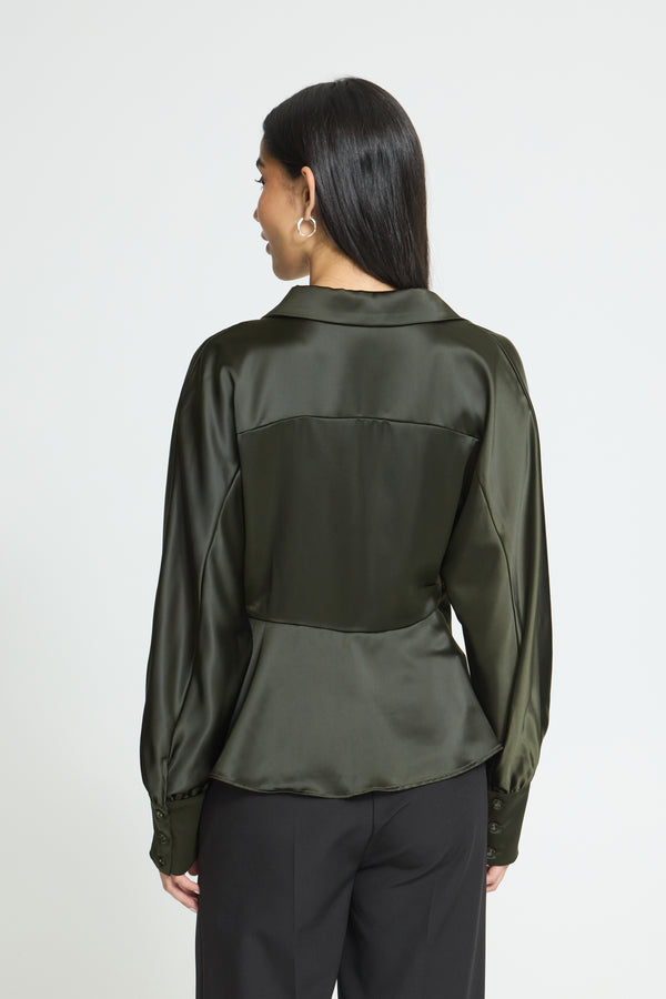 Army Satin Wrap Blouse