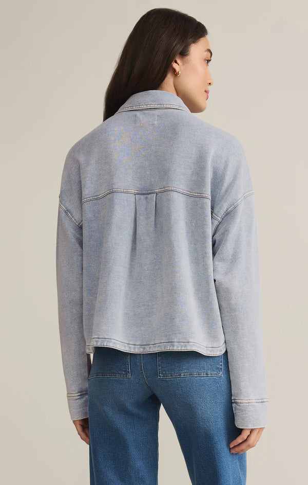 All Day Cropped Knit Denim Jacket I Washed Indigo