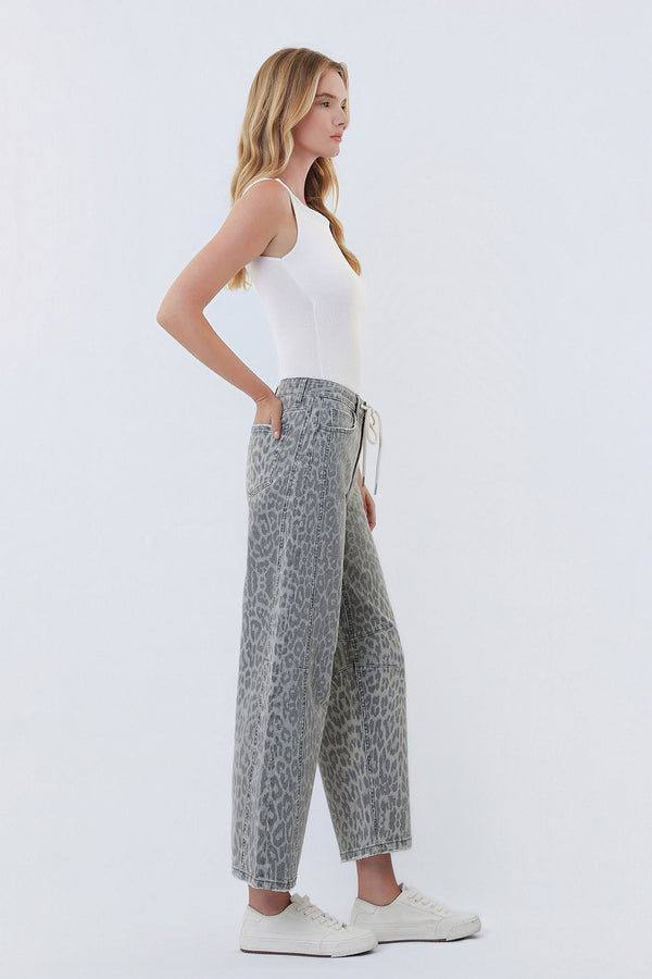 Lana Leopard Drawstring Barrel Jeans