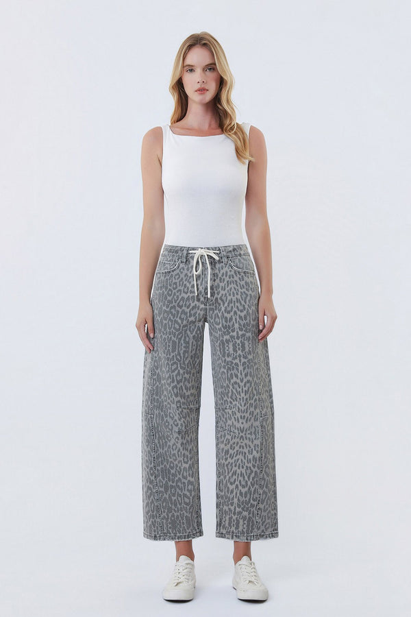 Lana Leopard Drawstring Barrel Jeans