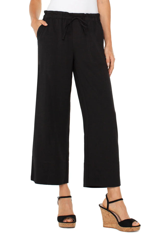 Phoenix Pull On Wide Leg Crop Trouser I Black