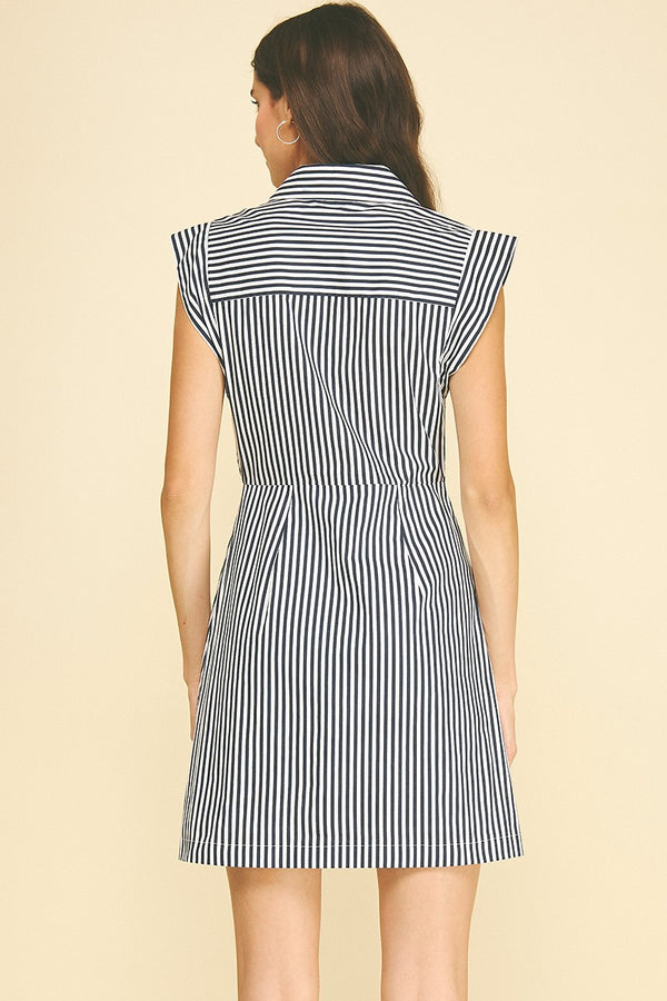 Pinstripe Shirt Dress I Navy