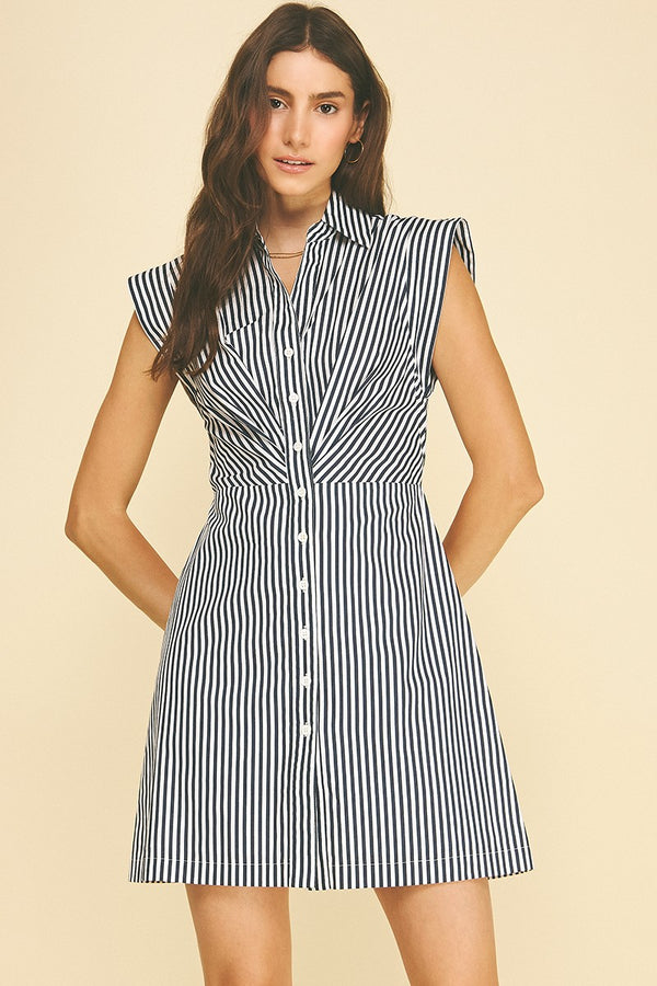 Pinstripe Shirt Dress I Navy