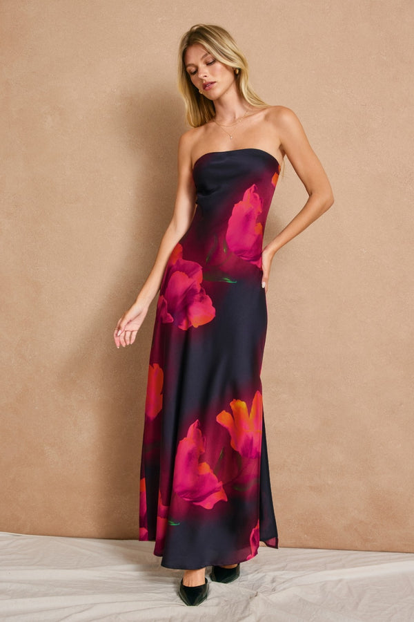 Bloom Strapless Satin Dress