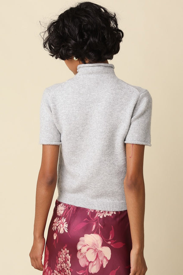 Rita Rolled Neck Short Sleeve Knit I Heather Grey