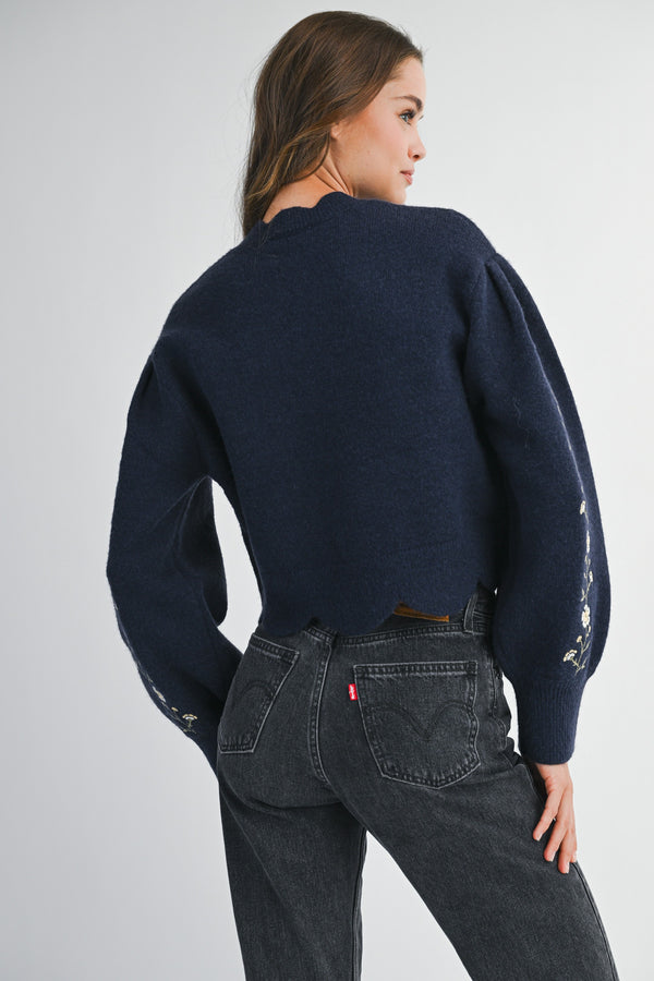 Bloom Embroidered Pullover I Navy