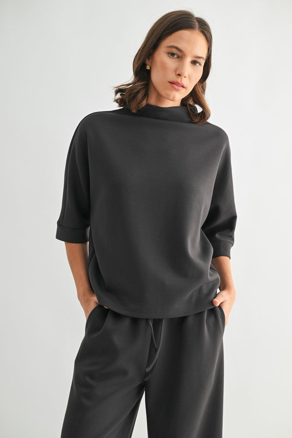 Sylvie Scuba Mock Neck Top I Charcoal
