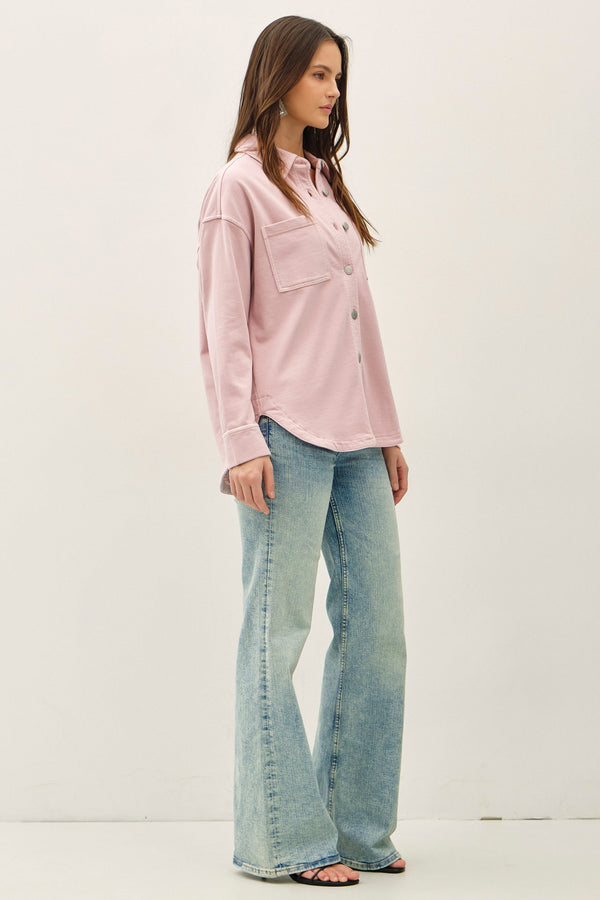 Cotton Fleece Shacket I Pastel Pink