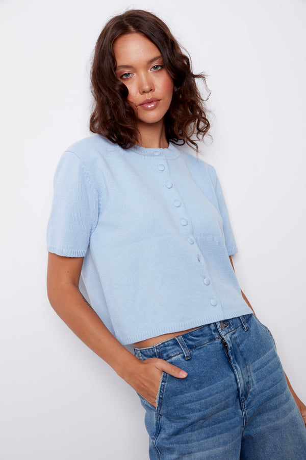 Shia Short Sleeve Cardigan I Light Blue