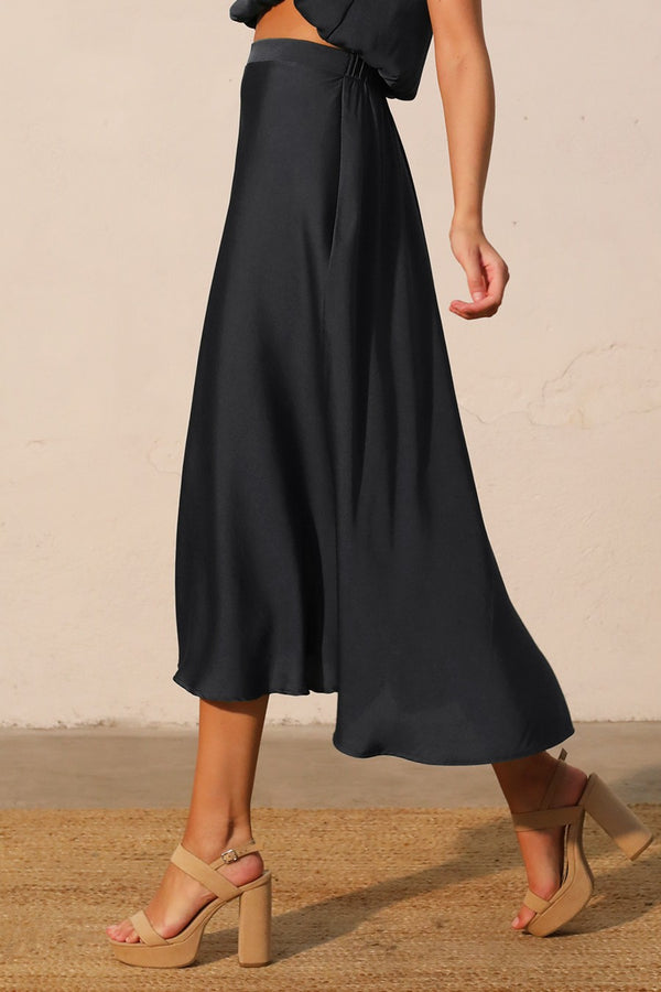 Satin Midi Skirt I Black