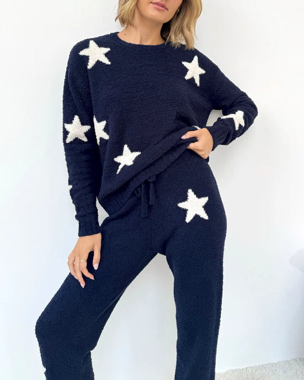 Fuzzy Sweater Lounge Set I Navy Stars