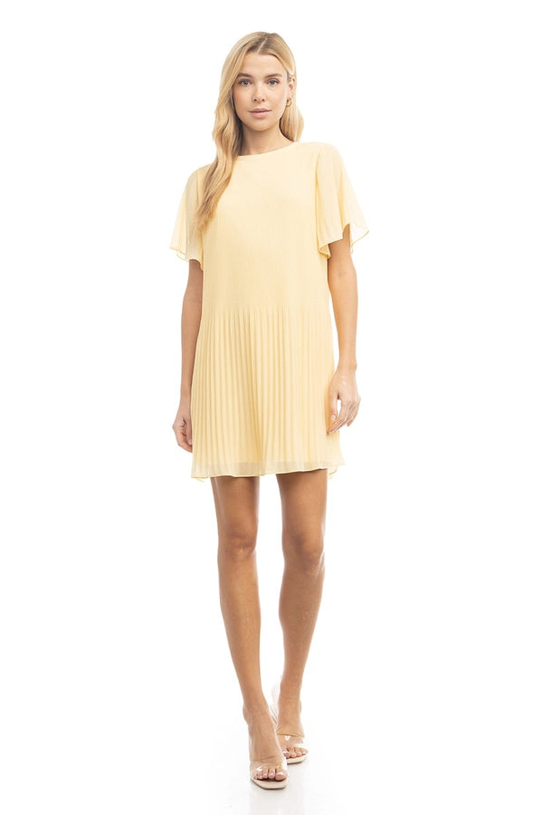 Taylor Short Sleeve Pleated Dress I Butter Yellow