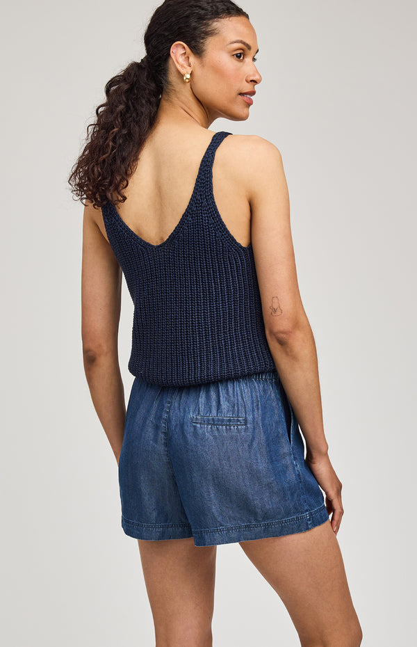 Tessa Chambray Shorts I Dark Blue