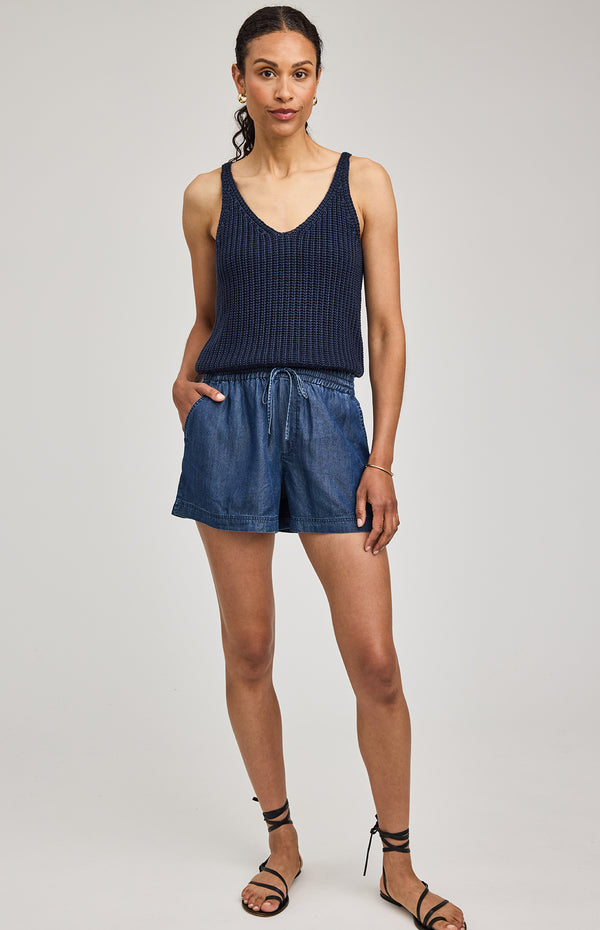 Tessa Chambray Shorts I Dark Blue