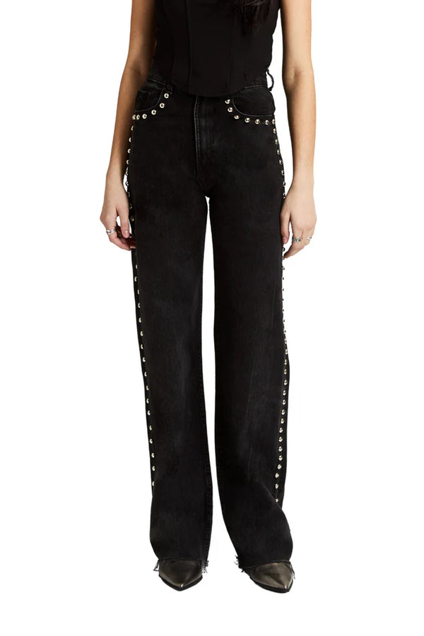 Stud Side Seam Wide Leg I Black Rinse
