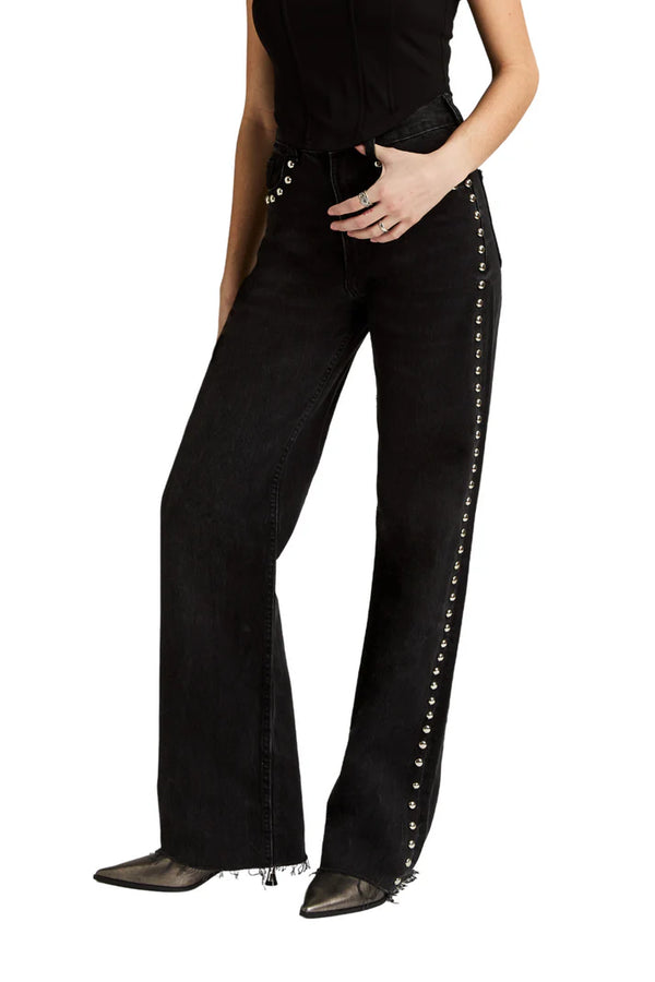 Stud Side Seam Wide Leg I Black Rinse