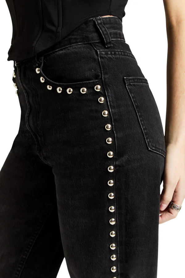 Stud Side Seam Wide Leg I Black Rinse