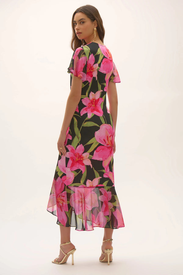 Chiffon Flutter Sleeve Dress
